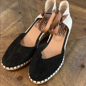 Miz Mooz Black and Tan Espadrilles with Adjustable Ankle Straps